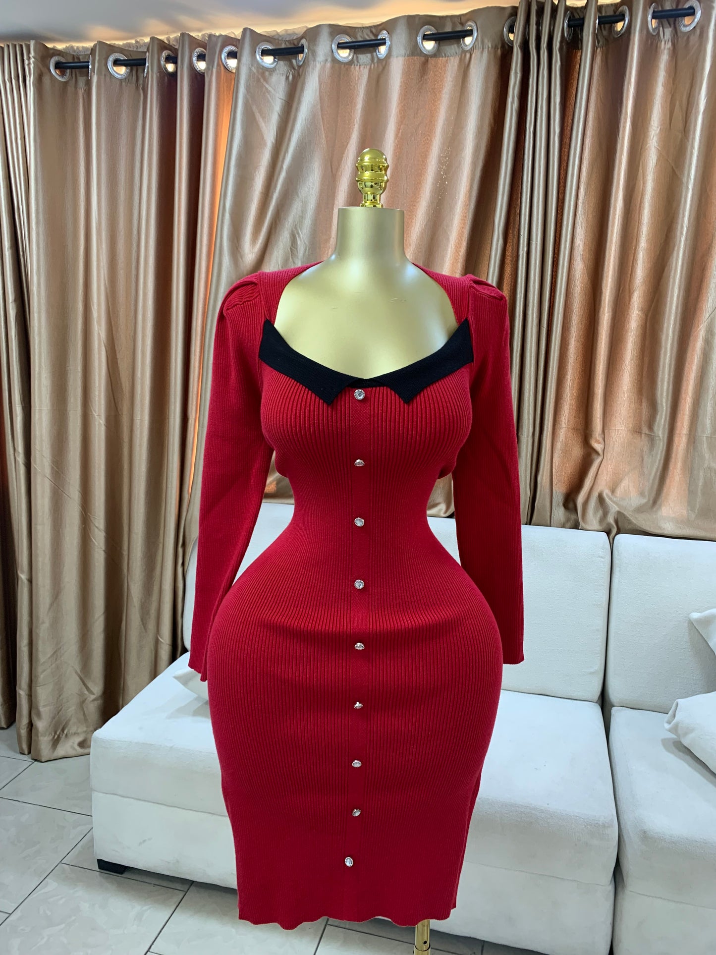 Colored lapel flare dress MID1881