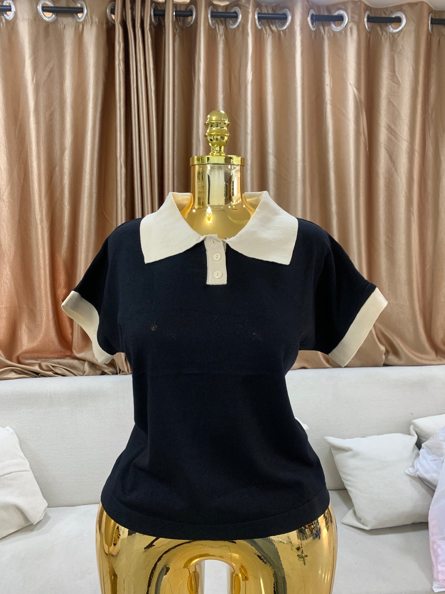 Cream collar top MID7777