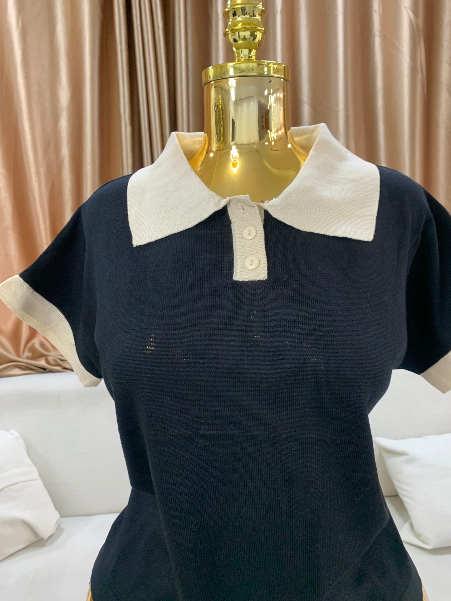 Cream collar top MID7777