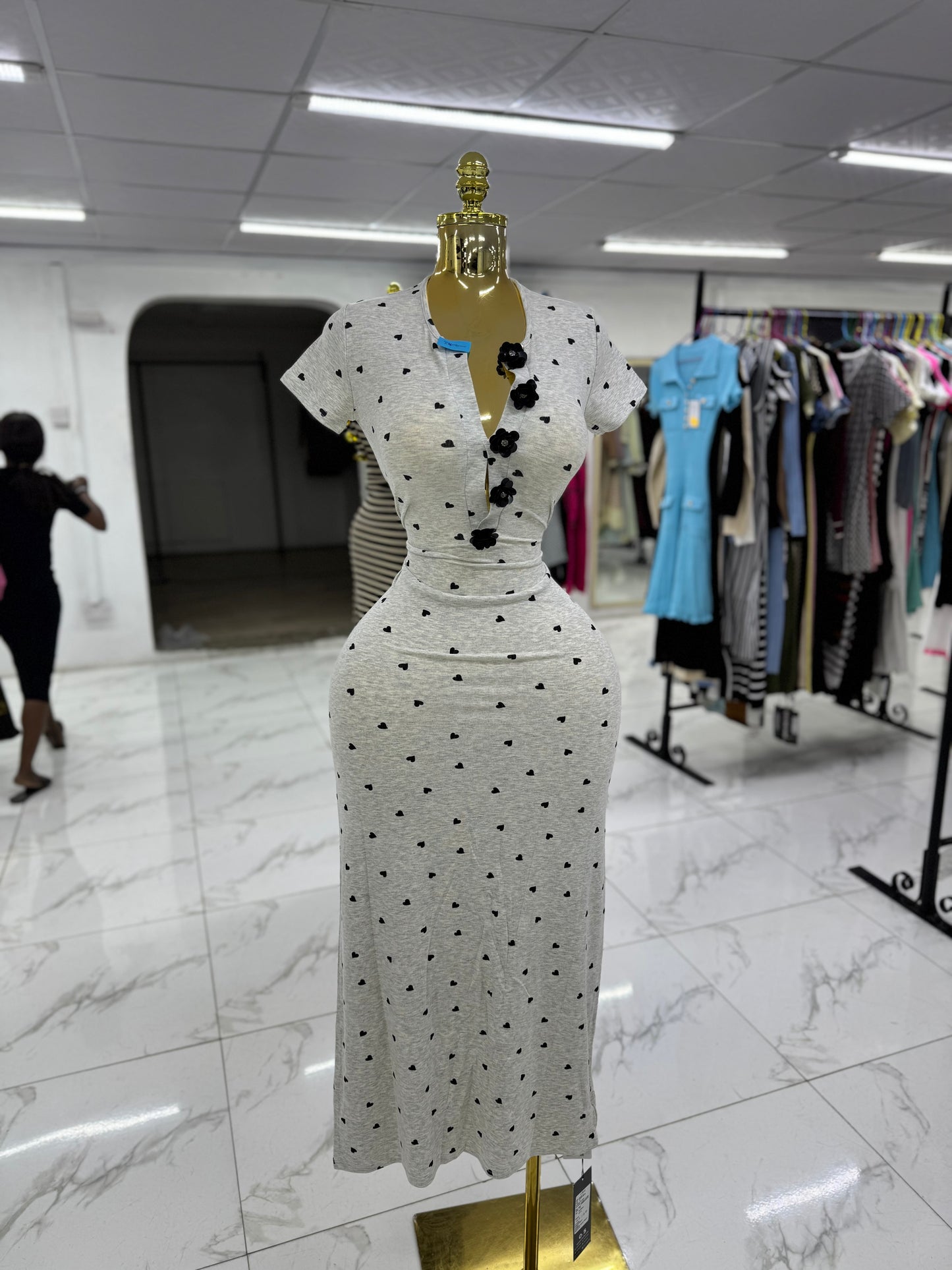 Black flower button bodycon gown MID501