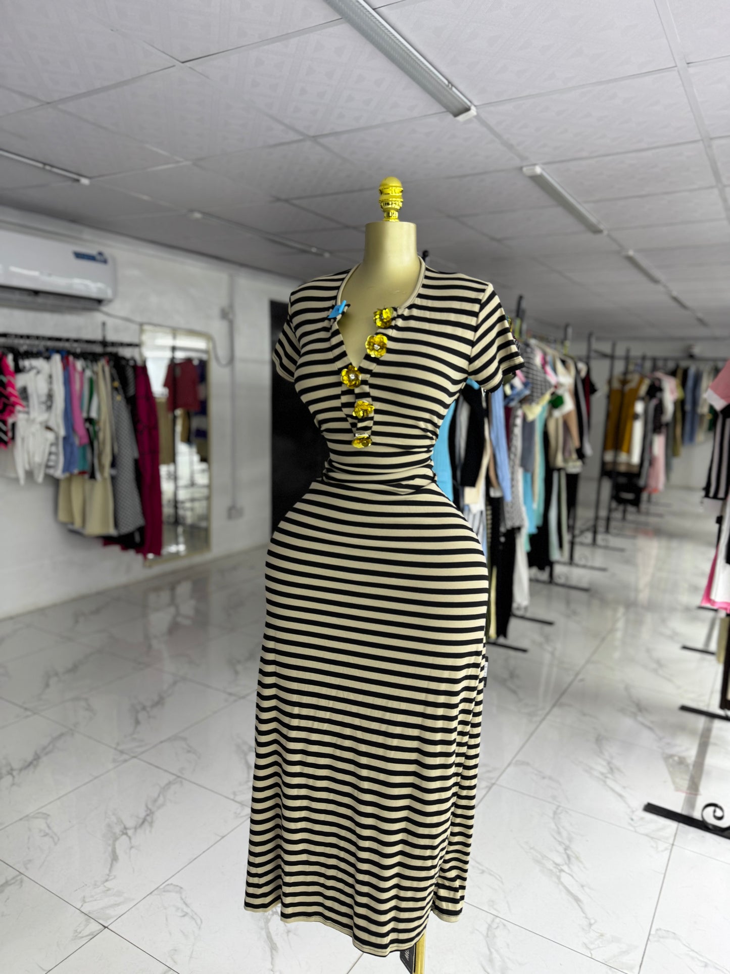 Gold flower button bodycon gown