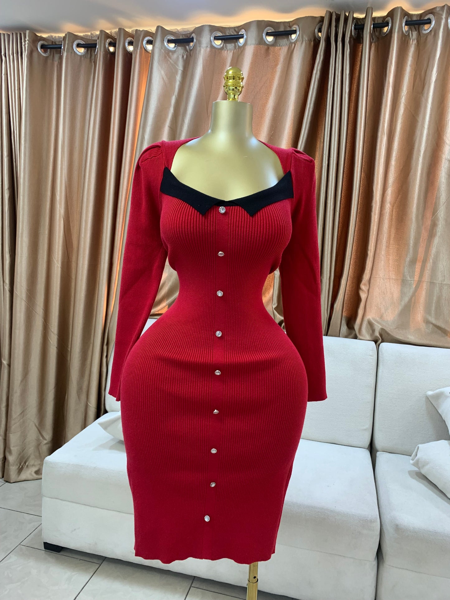 Colored lapel flare dress MID1881