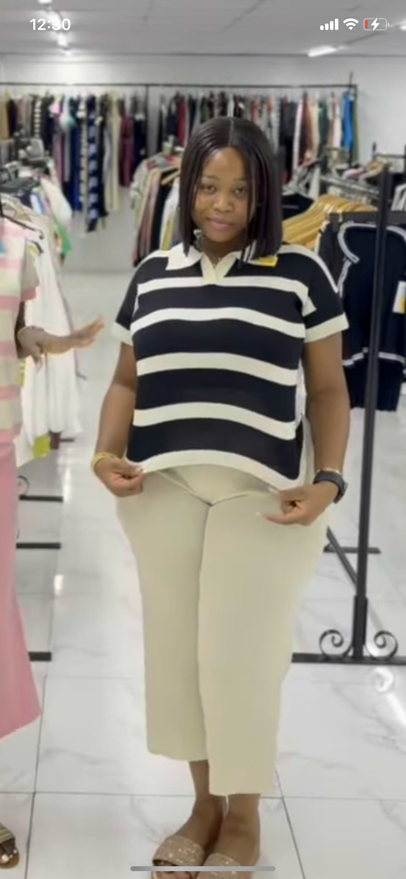 Plain pants stripe top two piece