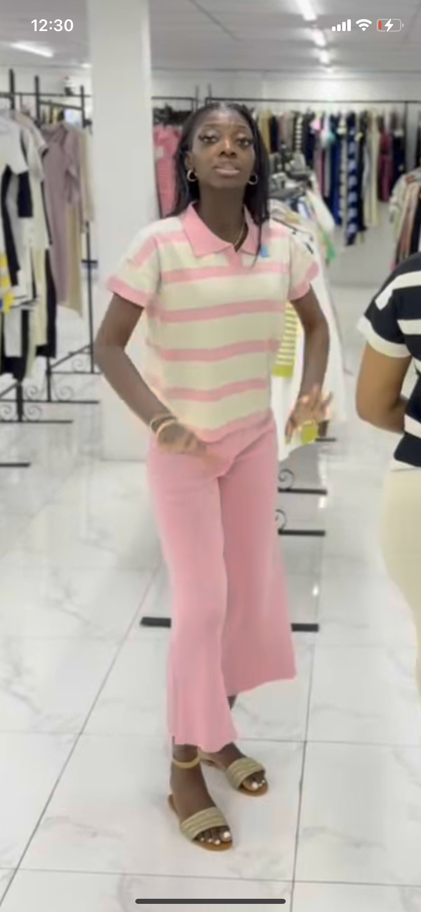Plain pants stripe top two piece
