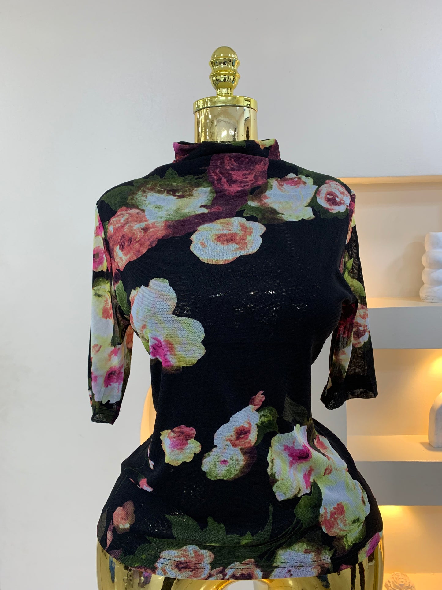 Flower Print Mesh Top