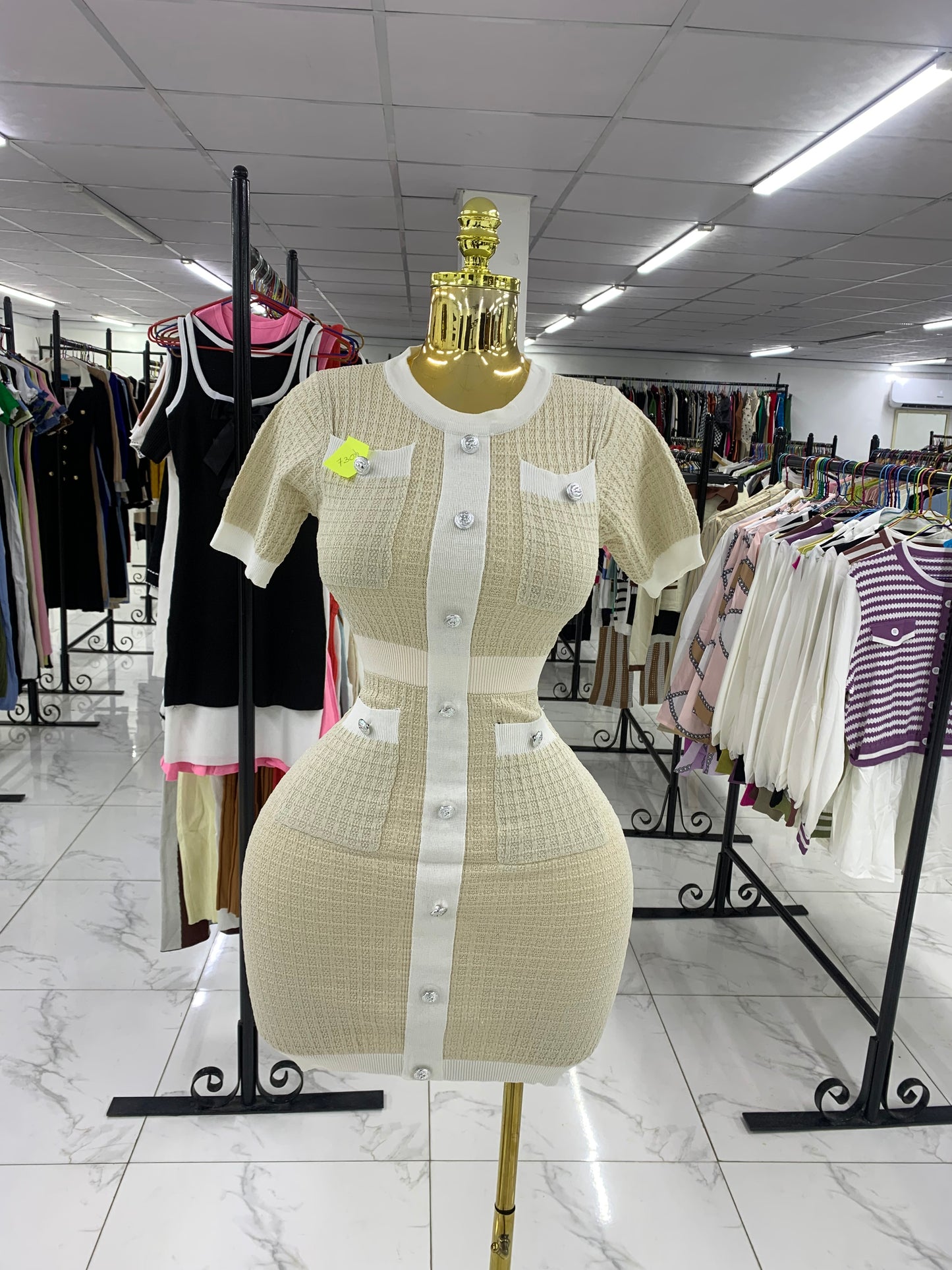Cream and white short dress MID4008