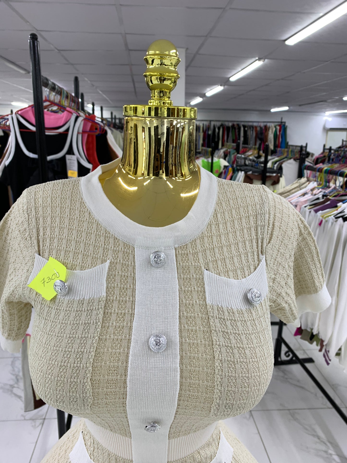 Cream and white short dress MID4008