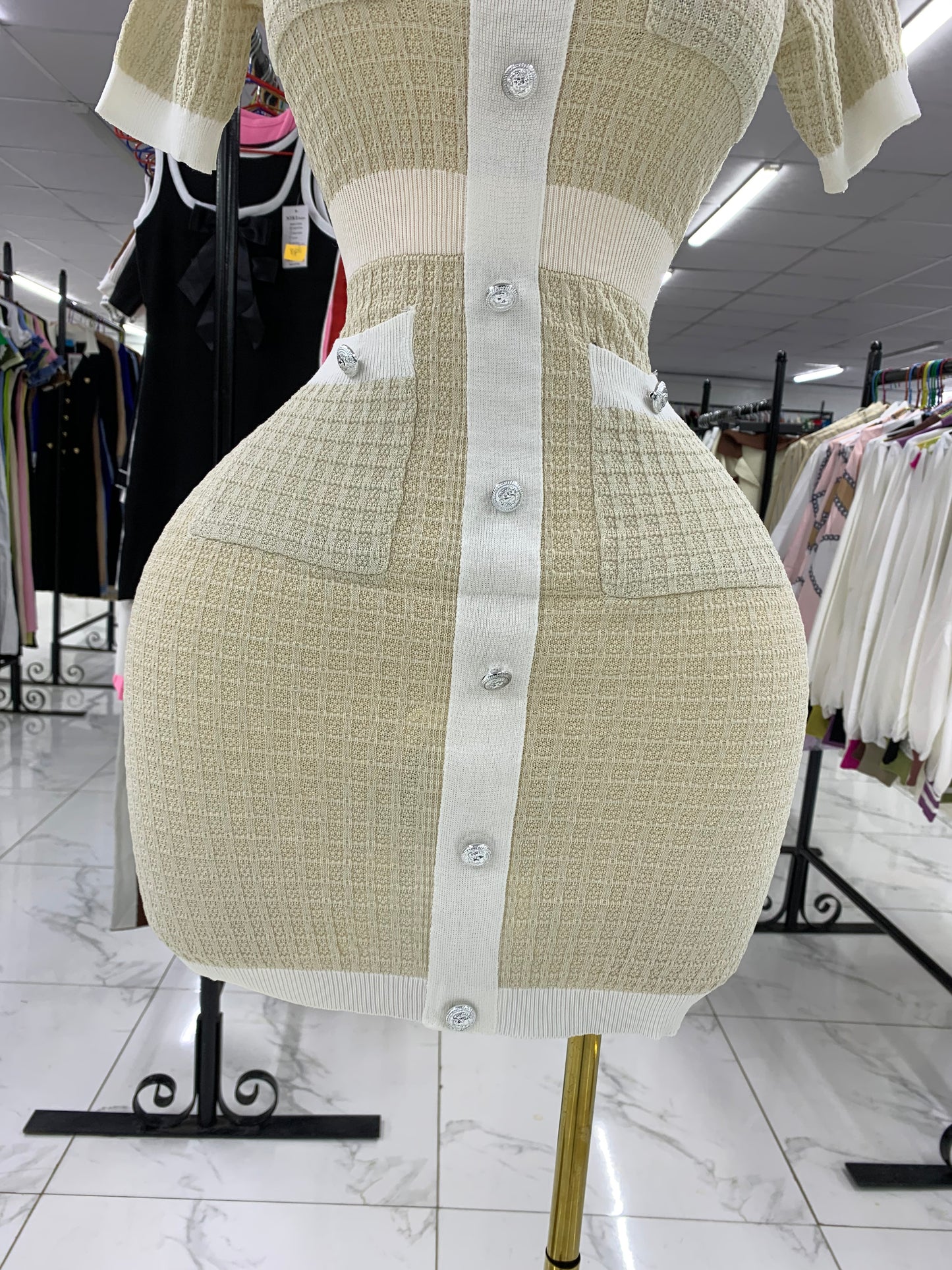 Cream and white short dress MID4008