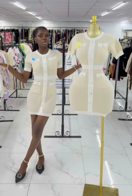 Cream and white short dress MID4008