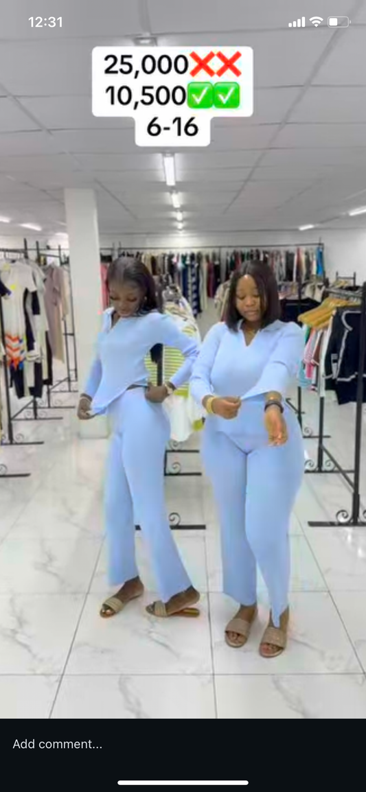 Blue vneck two piece MID8907