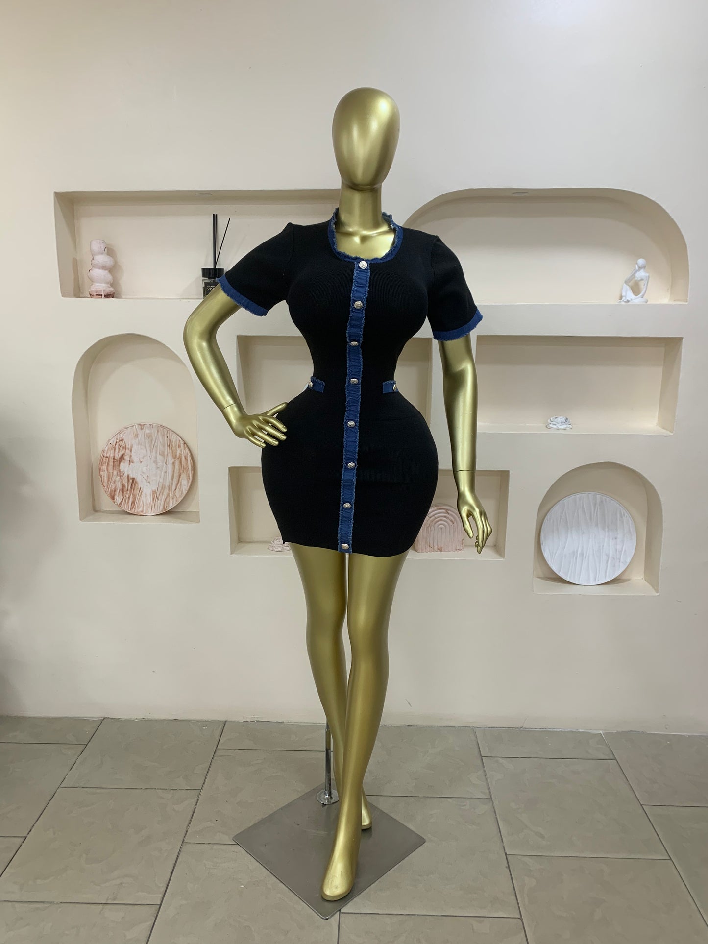 Sleeveless Denim neck dress Tmf017