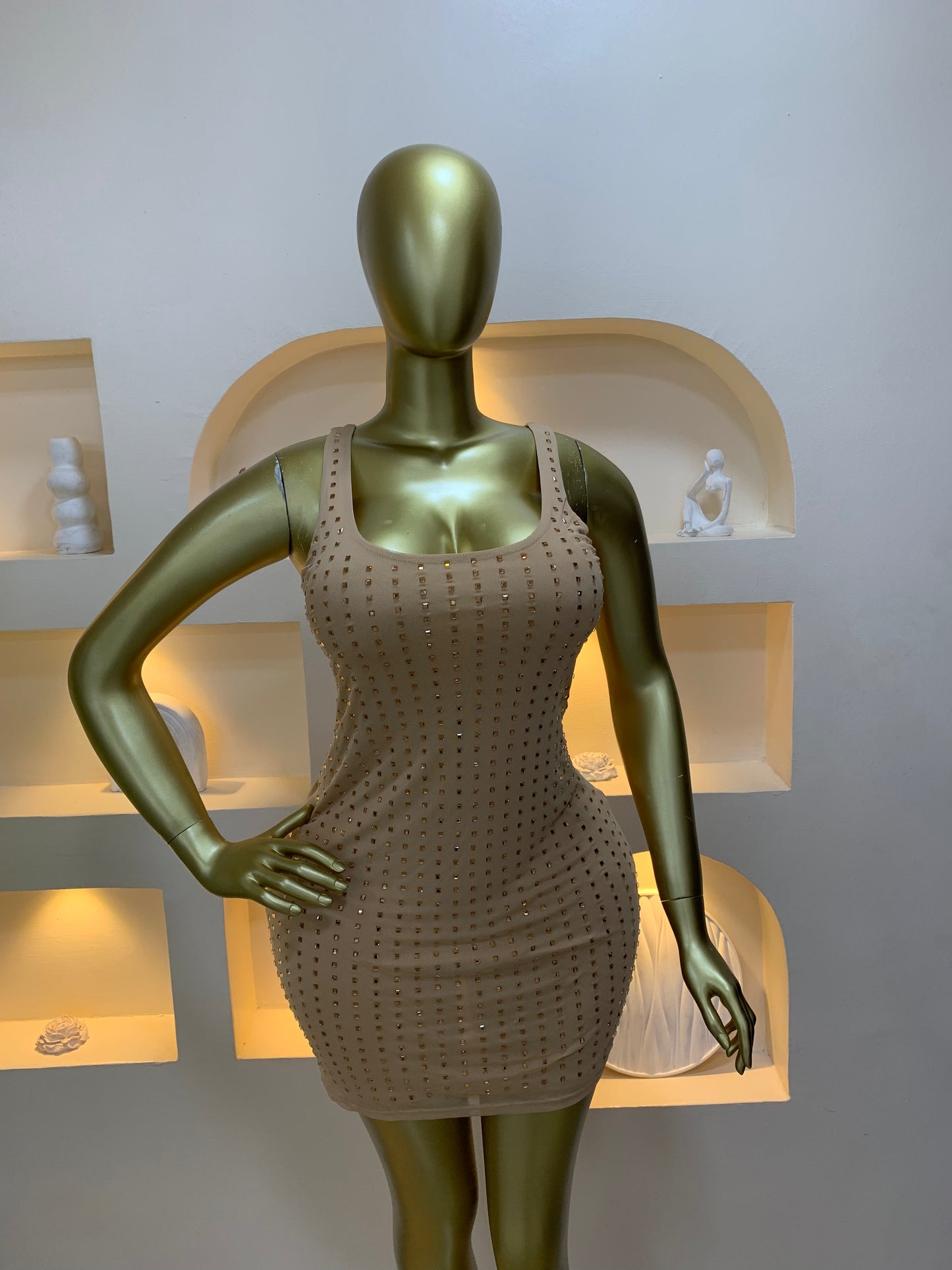 Stone Sleeveless Mesh Dress Tmf028