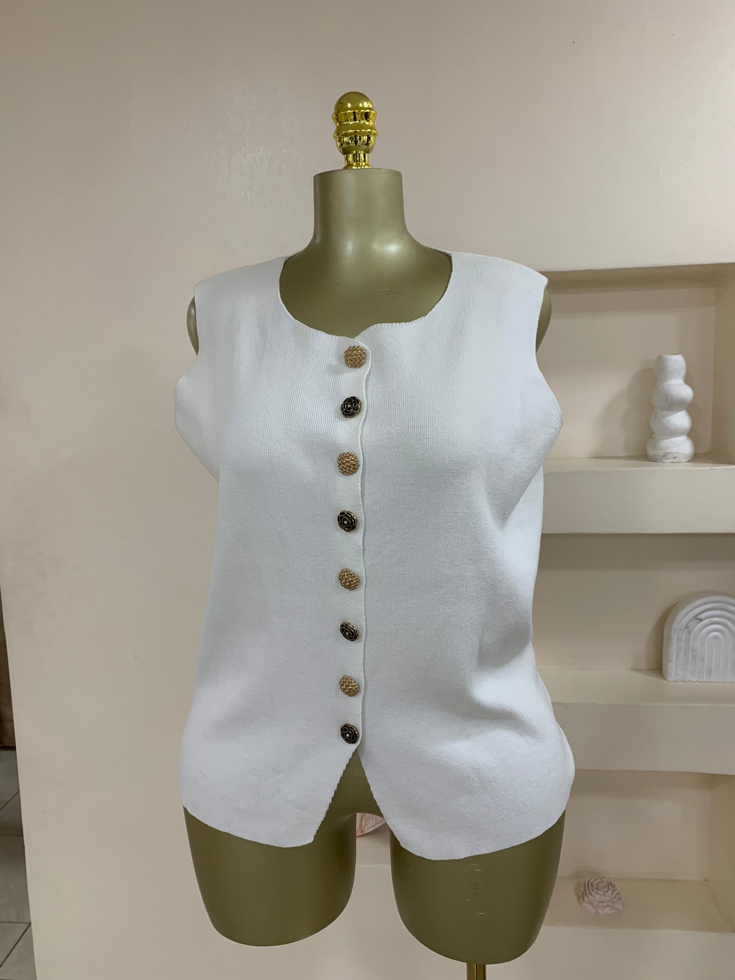 Trendy Rose Button  Sleeveless Top TMf019