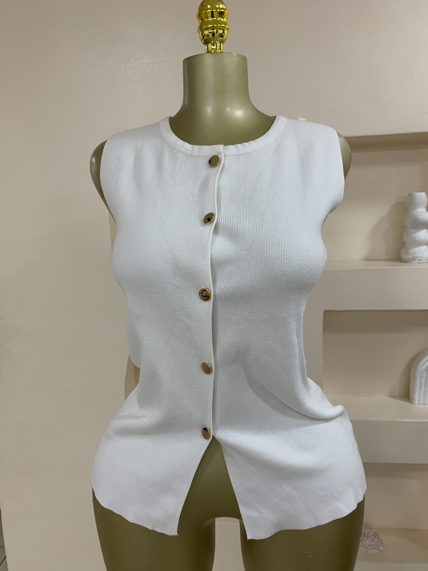 Trendy Gold Button Sleeveless Top TD02 TMF053