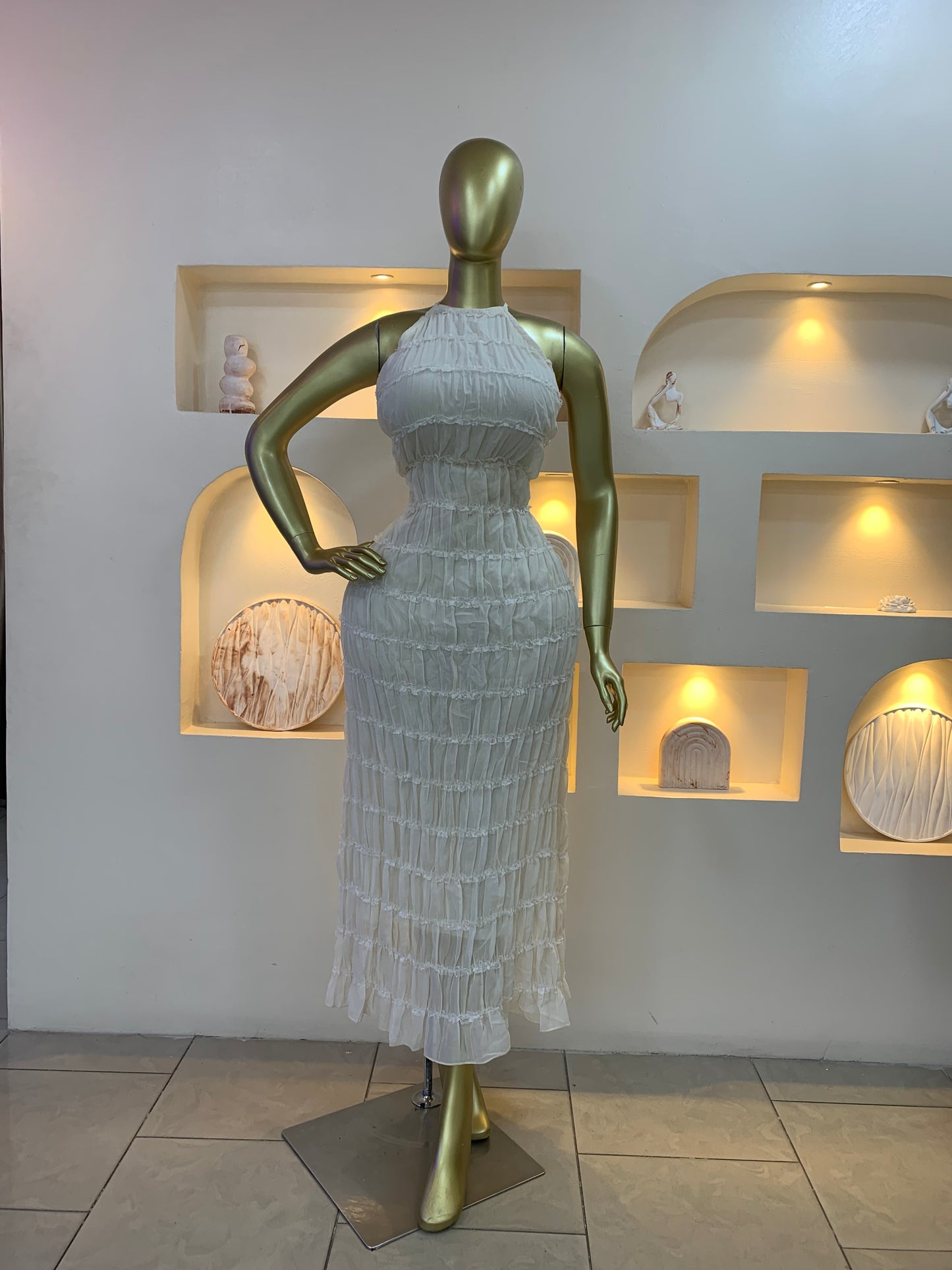 Lace Trimming Open Back Dress DG1905