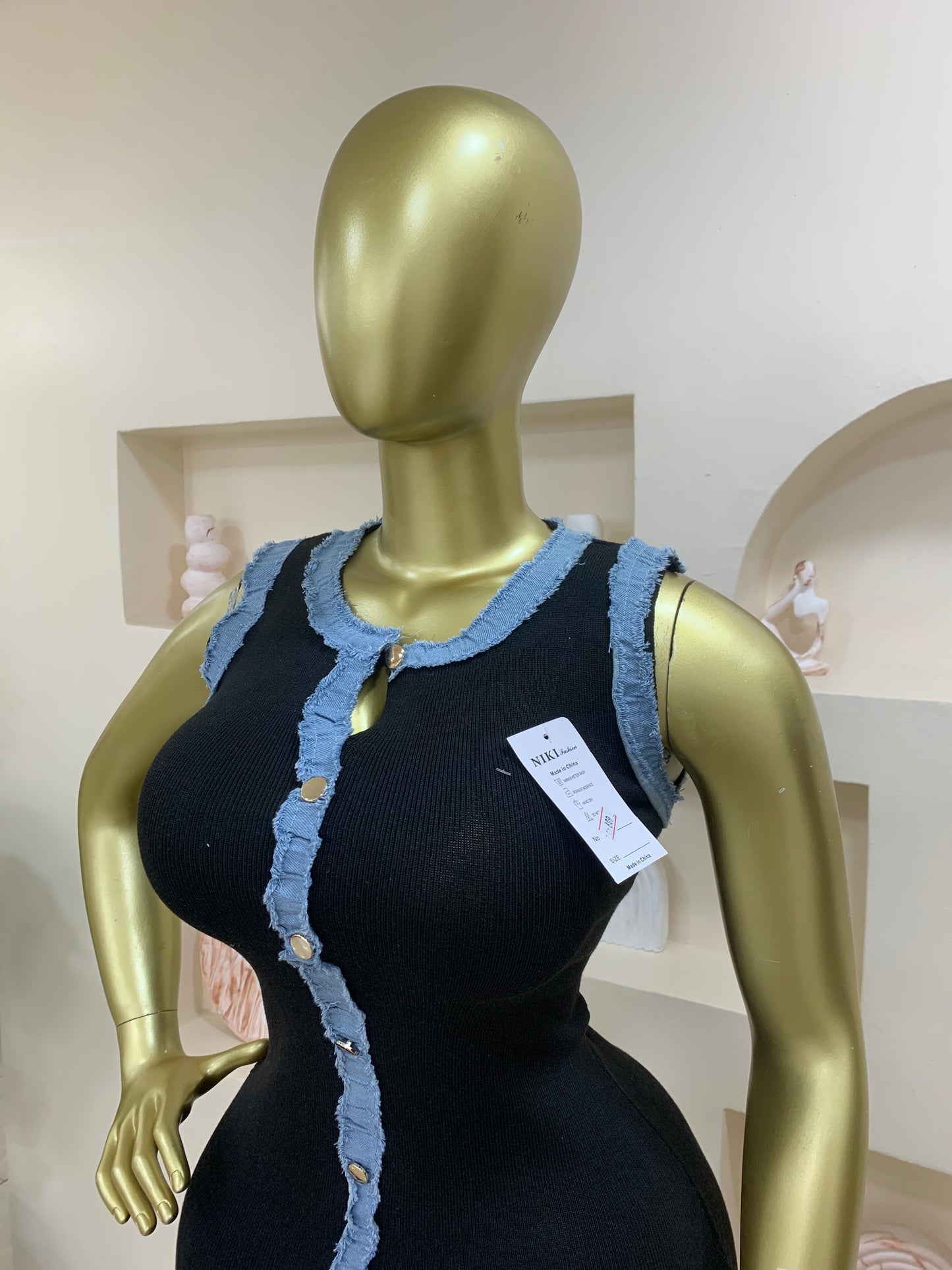 Sleeveless Denim neck dress Tmf017