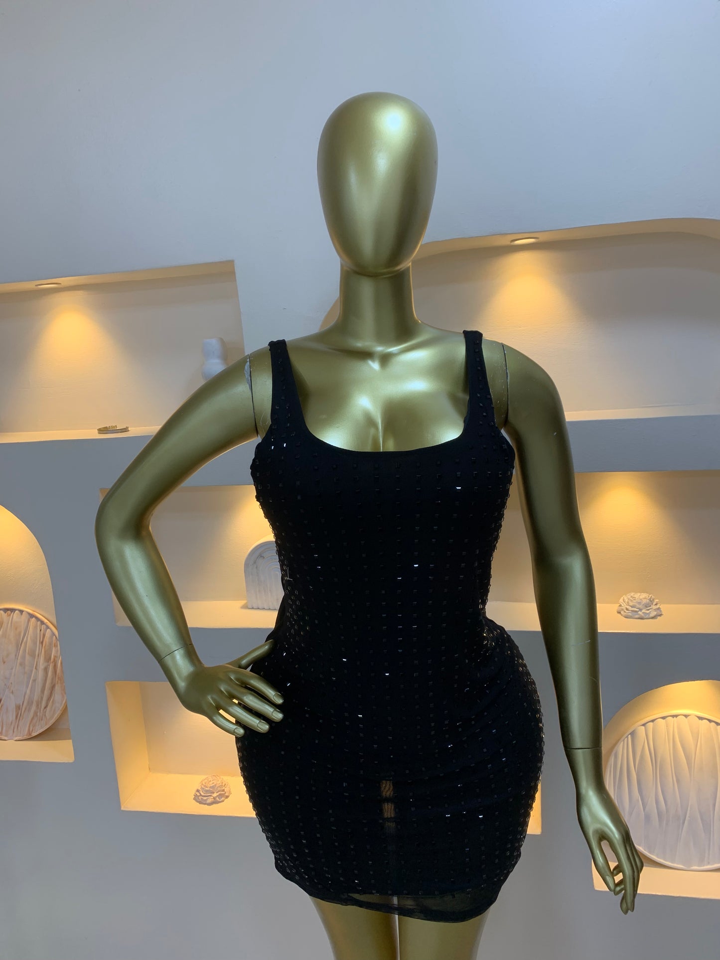 Stone Sleeveless Mesh Dress Tmf028