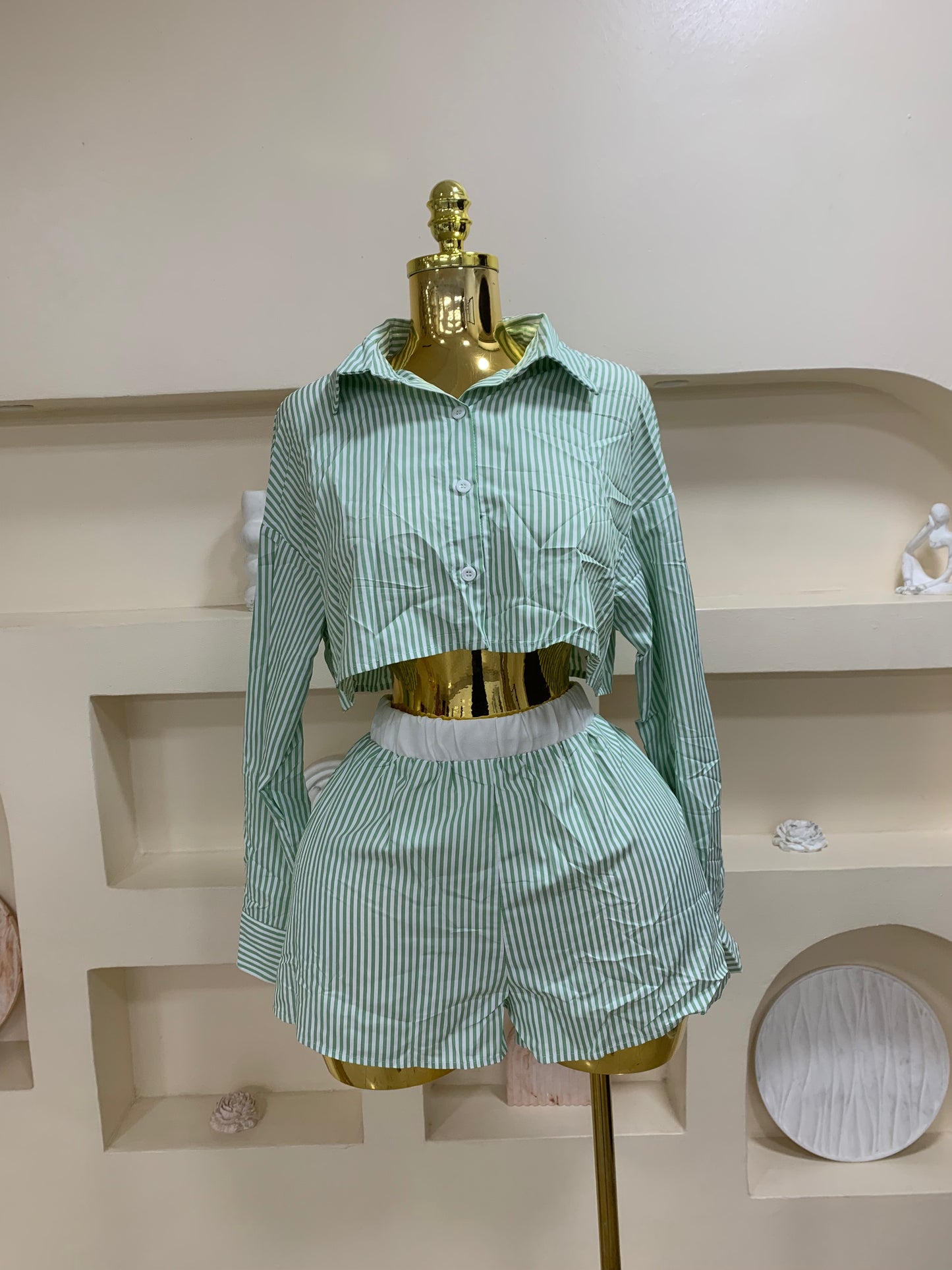 Tiny Stripe crop shirt Two Piece