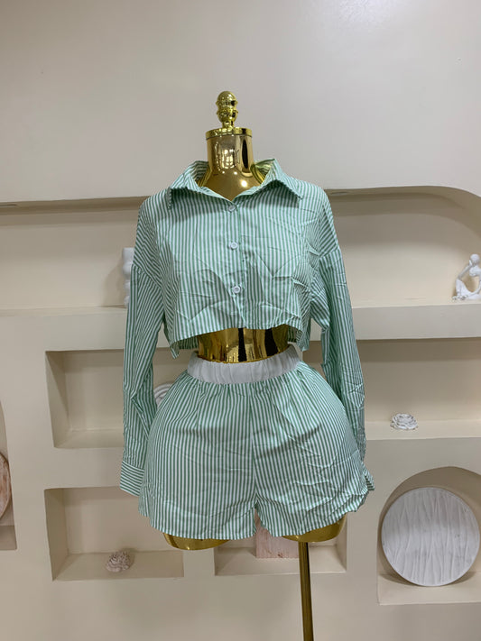 Tiny Stripe crop shirt Two Piece