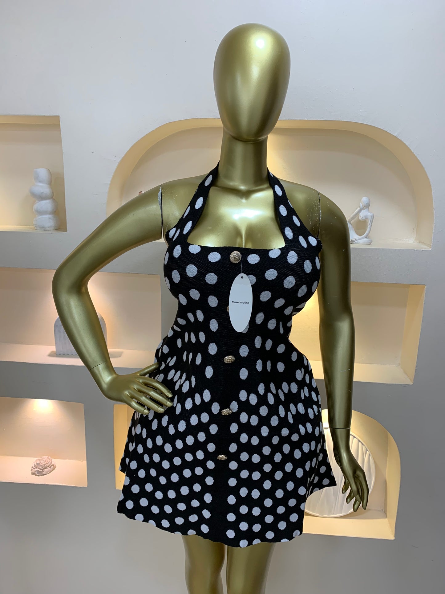 Halter Neck Polka Dot Dress M6109