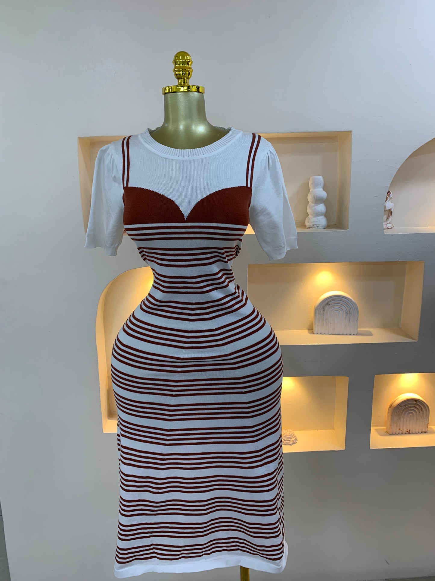 Midi Length Tiny Strip Dress ZT605