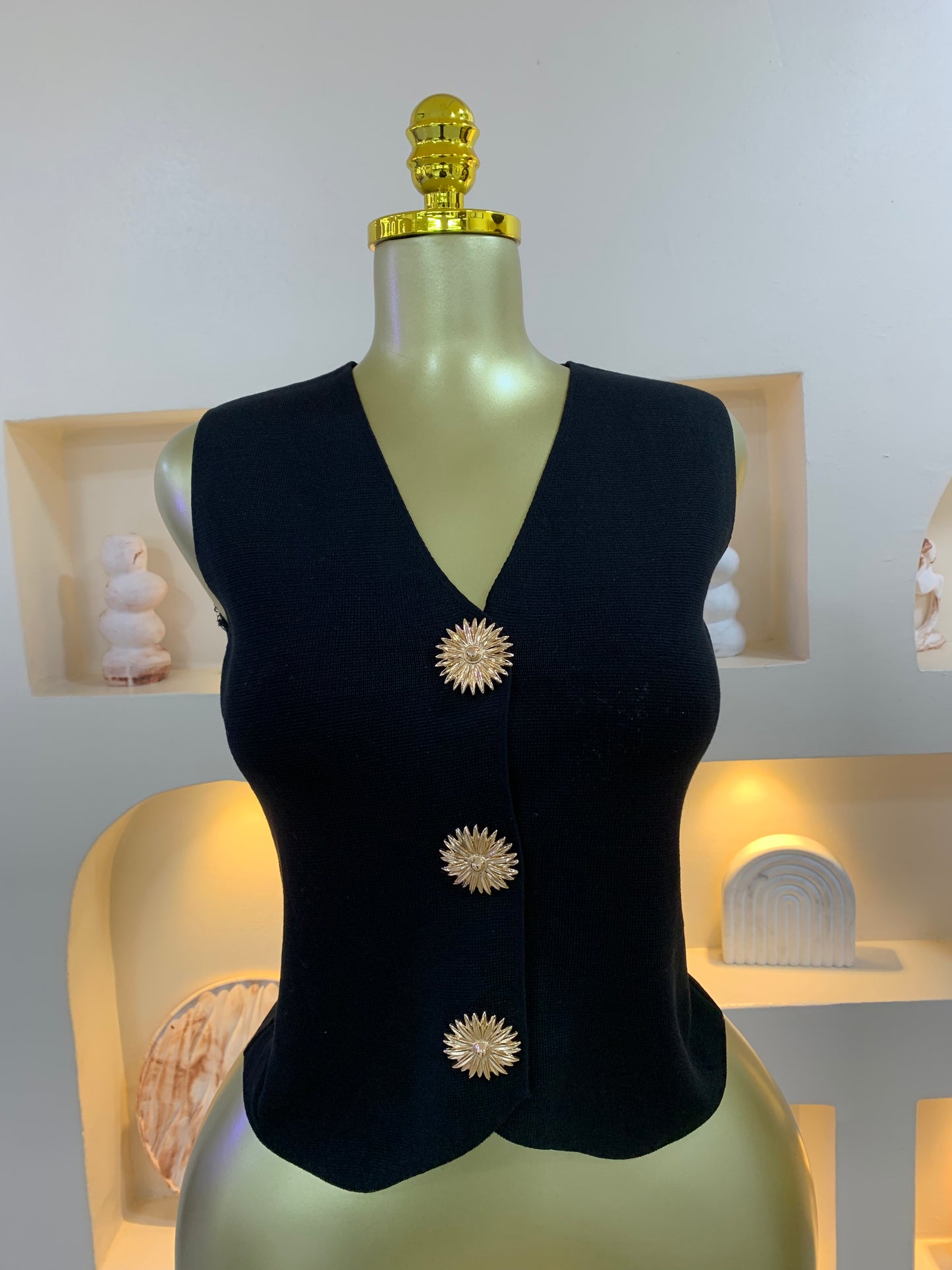 Trendy Flower button sleeveless Top TD023