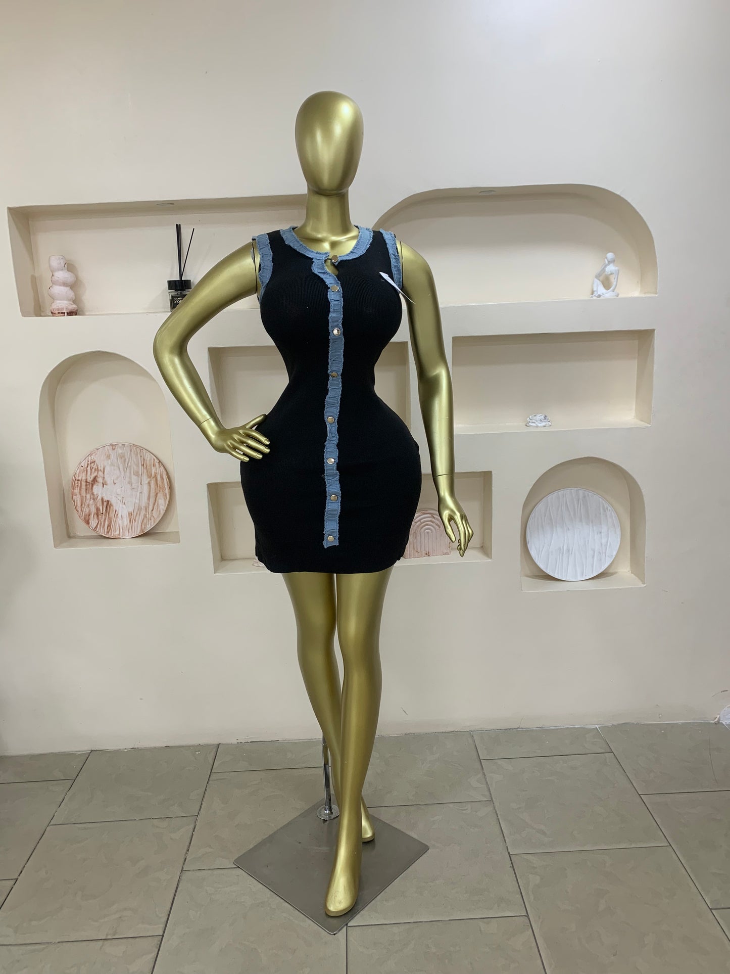 Sleeveless Denim neck dress Tmf017