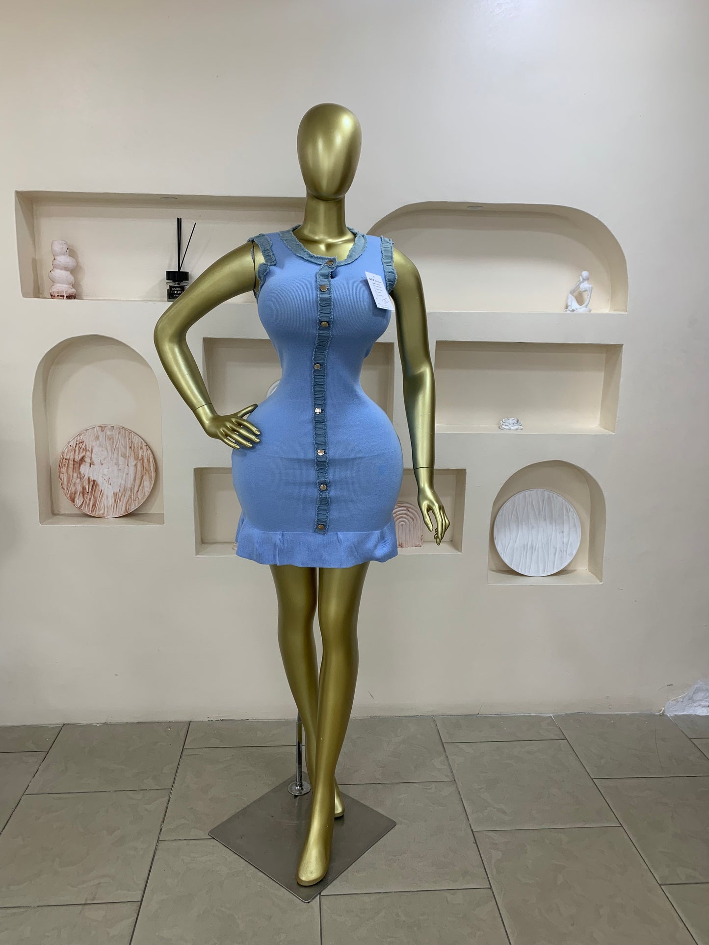 Sleeveless Denim neck dress Tmf017