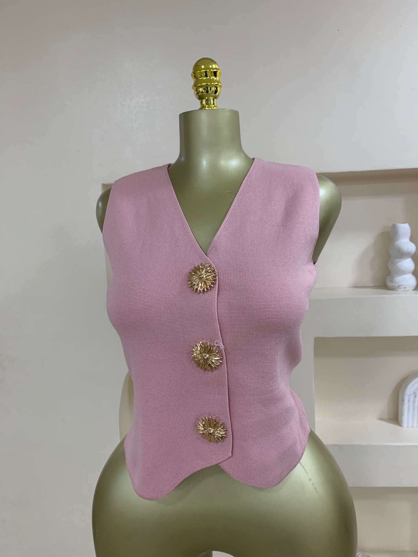 Trendy Flower button sleeveless Top TD023