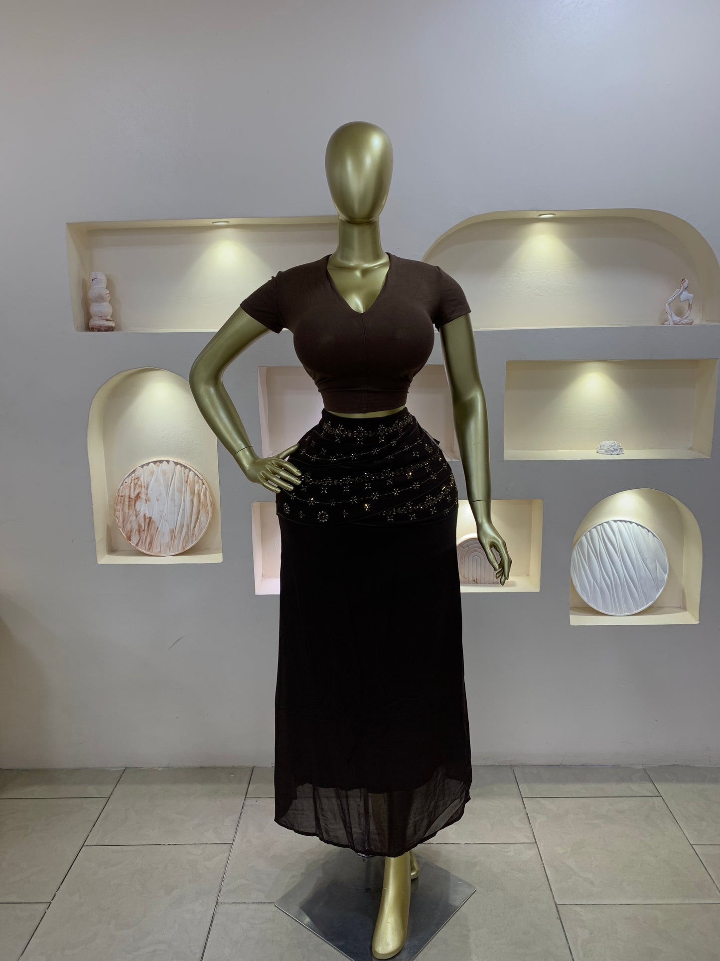 Stone Chiffon Skirt Two Piece MW120