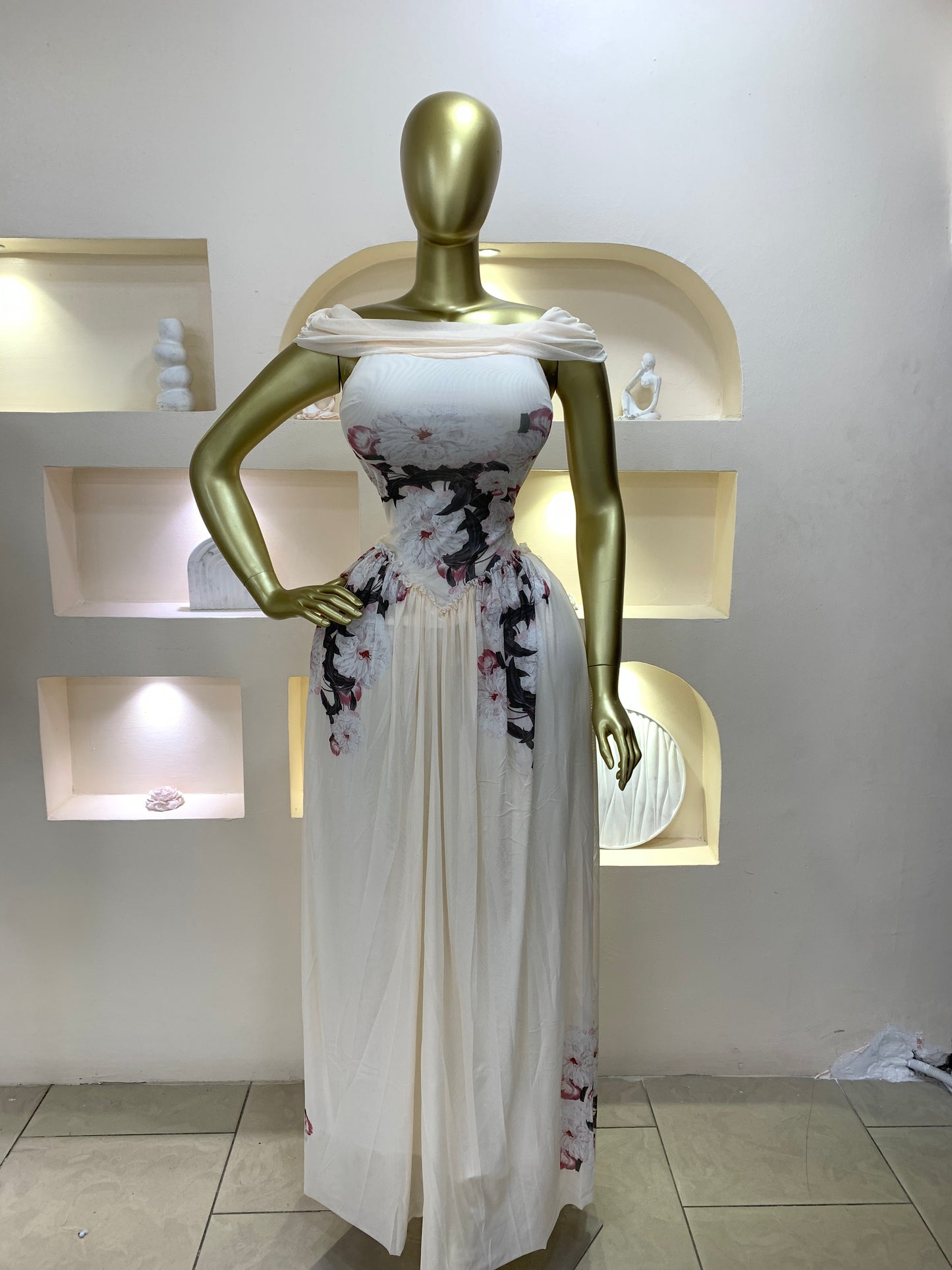 Cream Flower Mesh Dress ZT 111