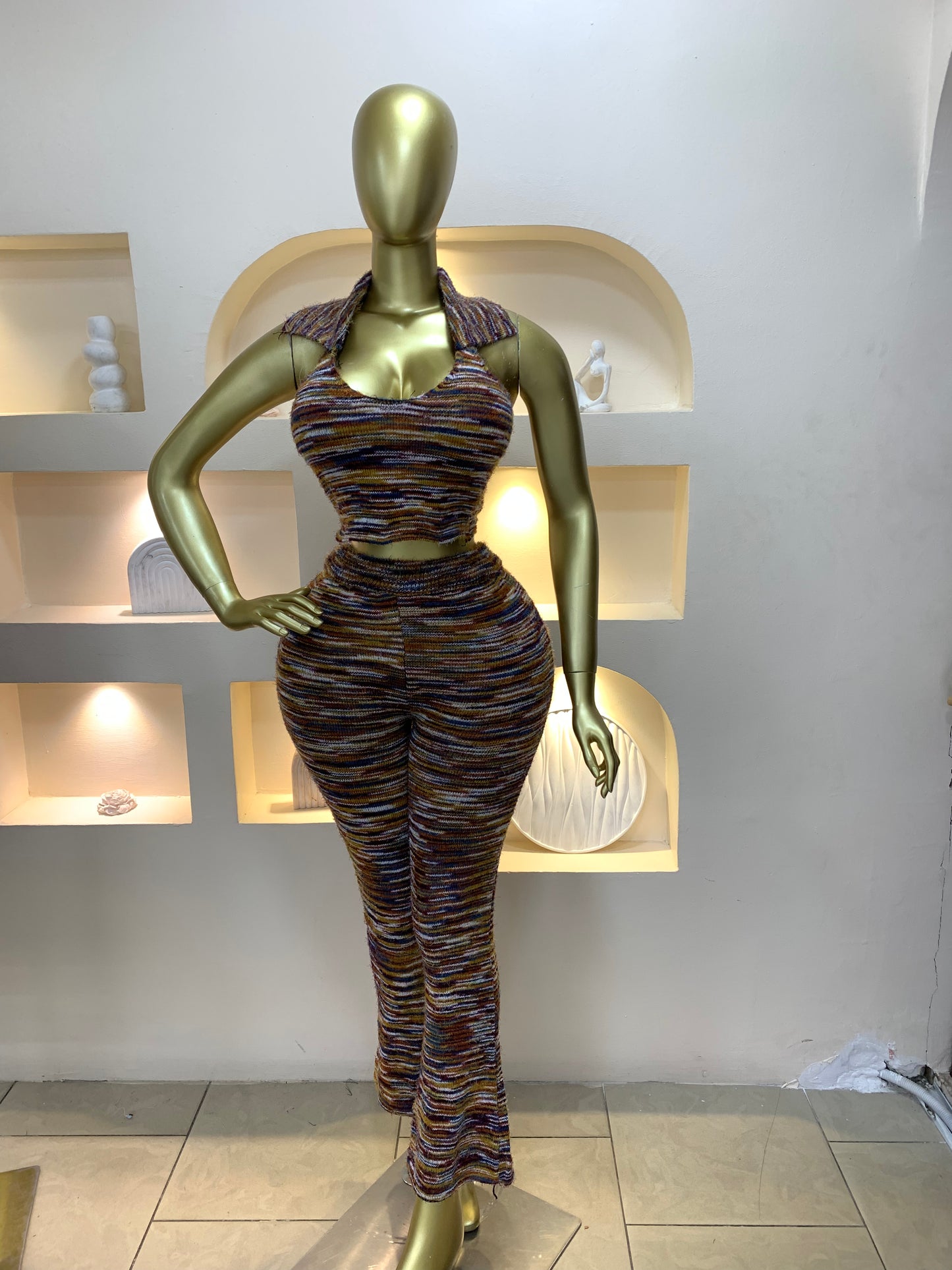 Halter Neck Collar Two Piece Mw6907