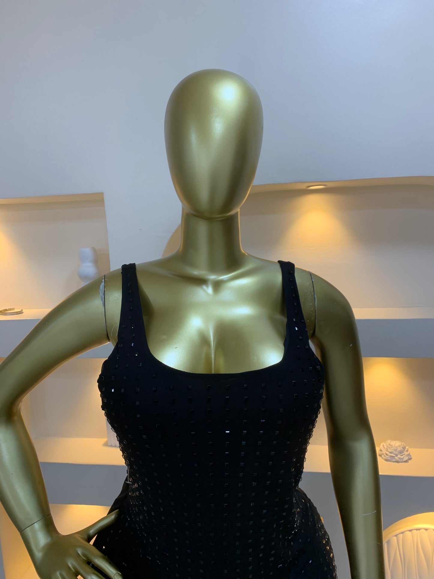 Stone Sleeveless Mesh Dress Tmf028