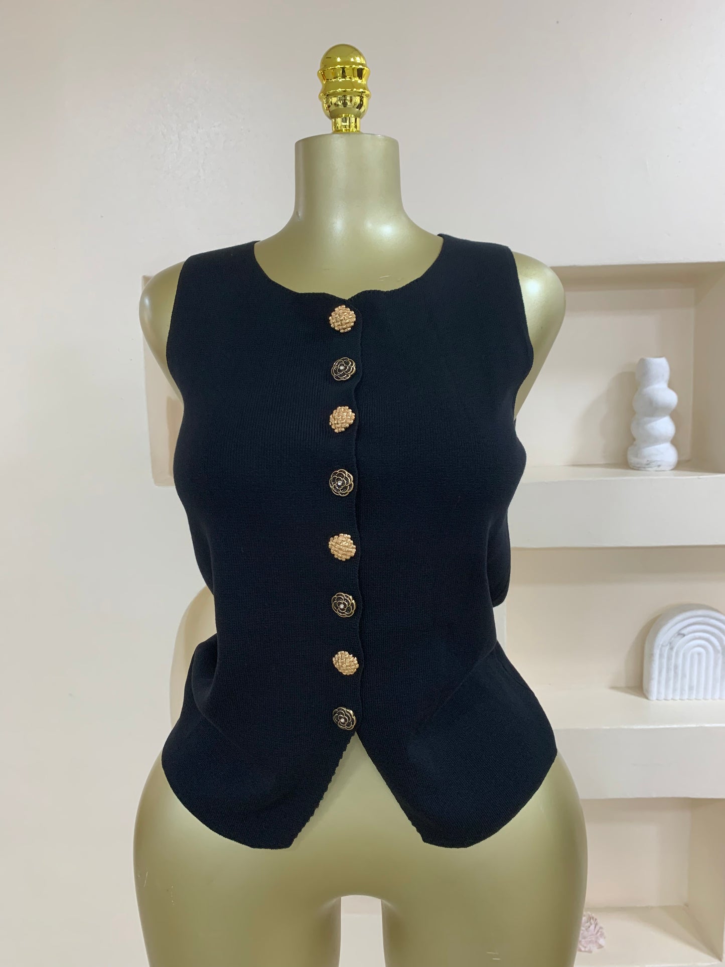 Trendy Rose Button  Sleeveless Top TMf019