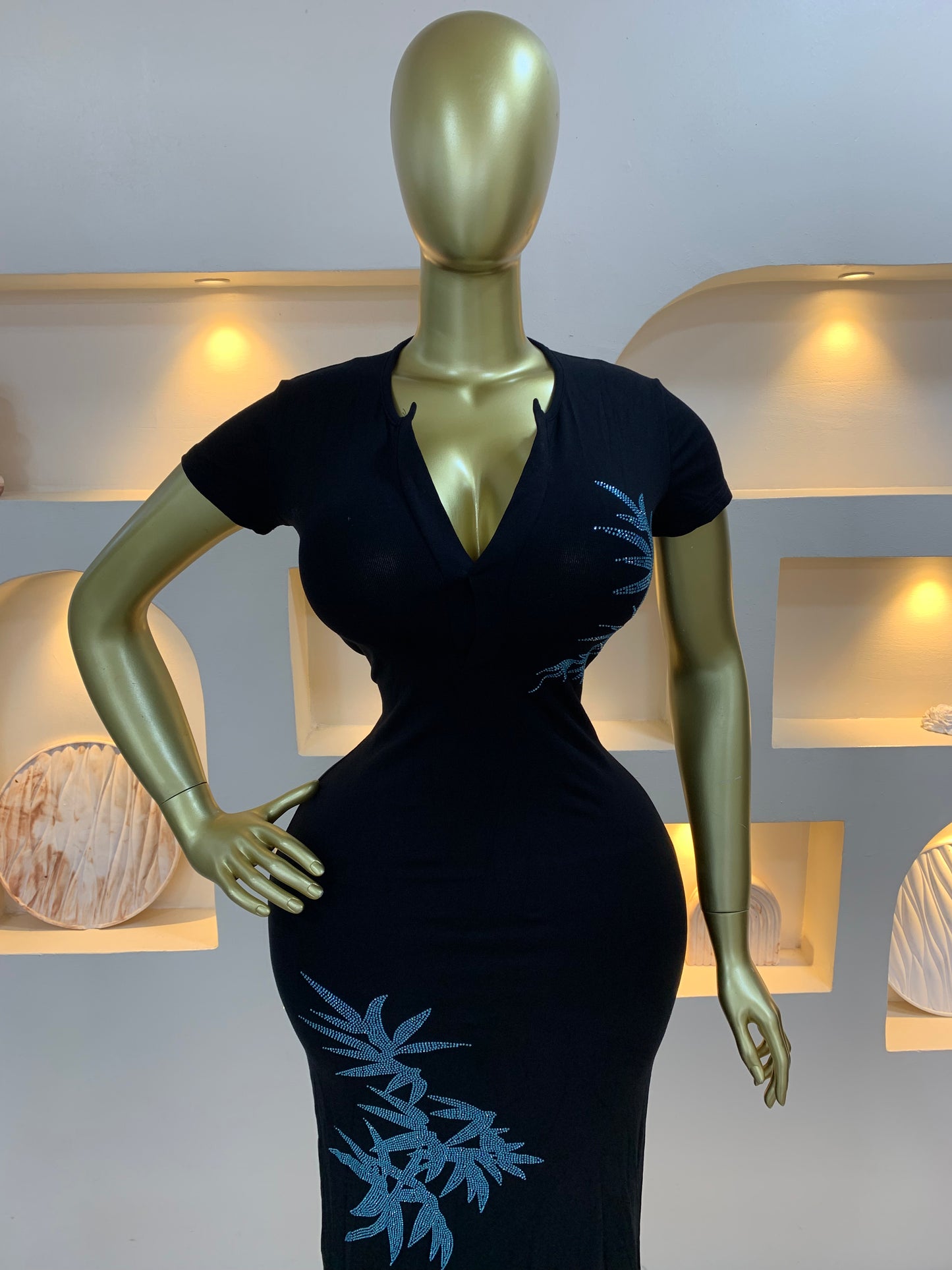 Blue Stone Leaf Bodycon Dress MW128