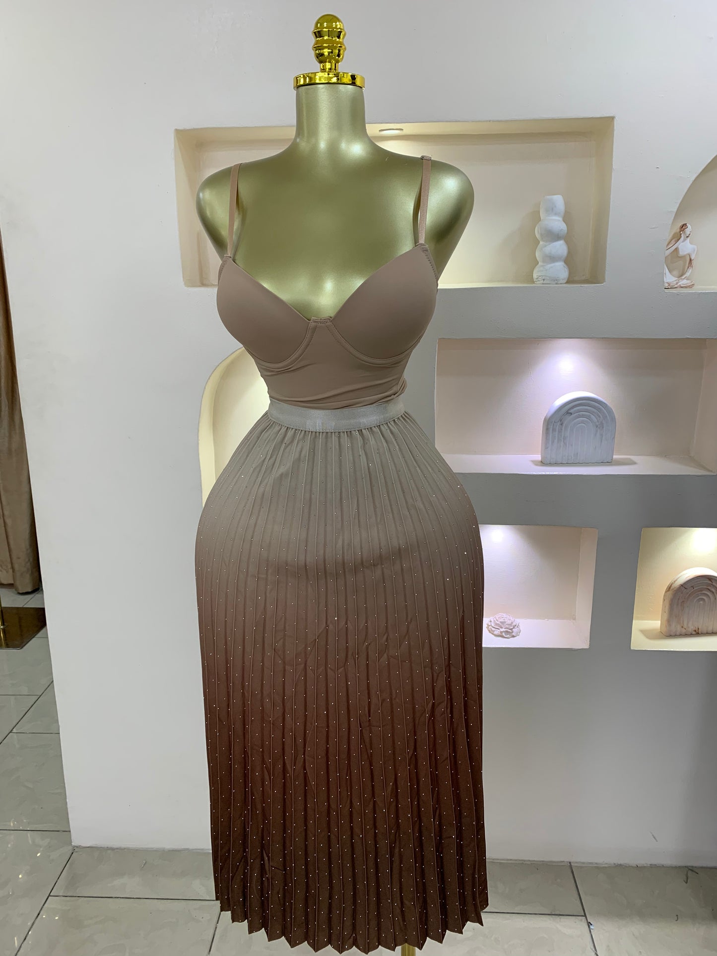 Ombre Pleated Stone Skirt SS112