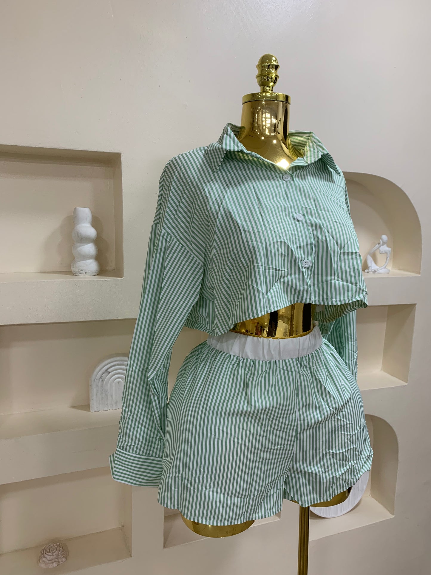 Tiny Stripe crop shirt Two Piece
