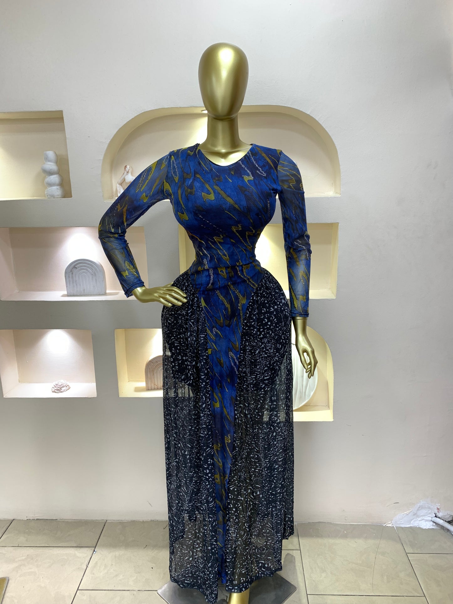 Blue Flower Mesh Dress ZT 112