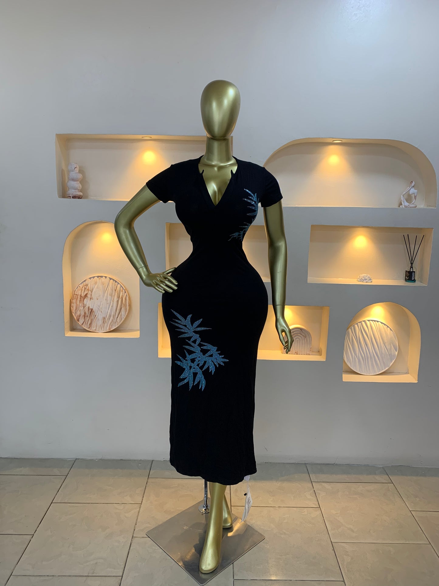 Blue Stone Leaf Bodycon Dress MW128