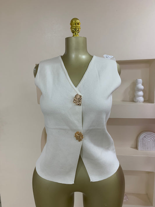 Trendy Vneck press on button sleeveless  top TD26