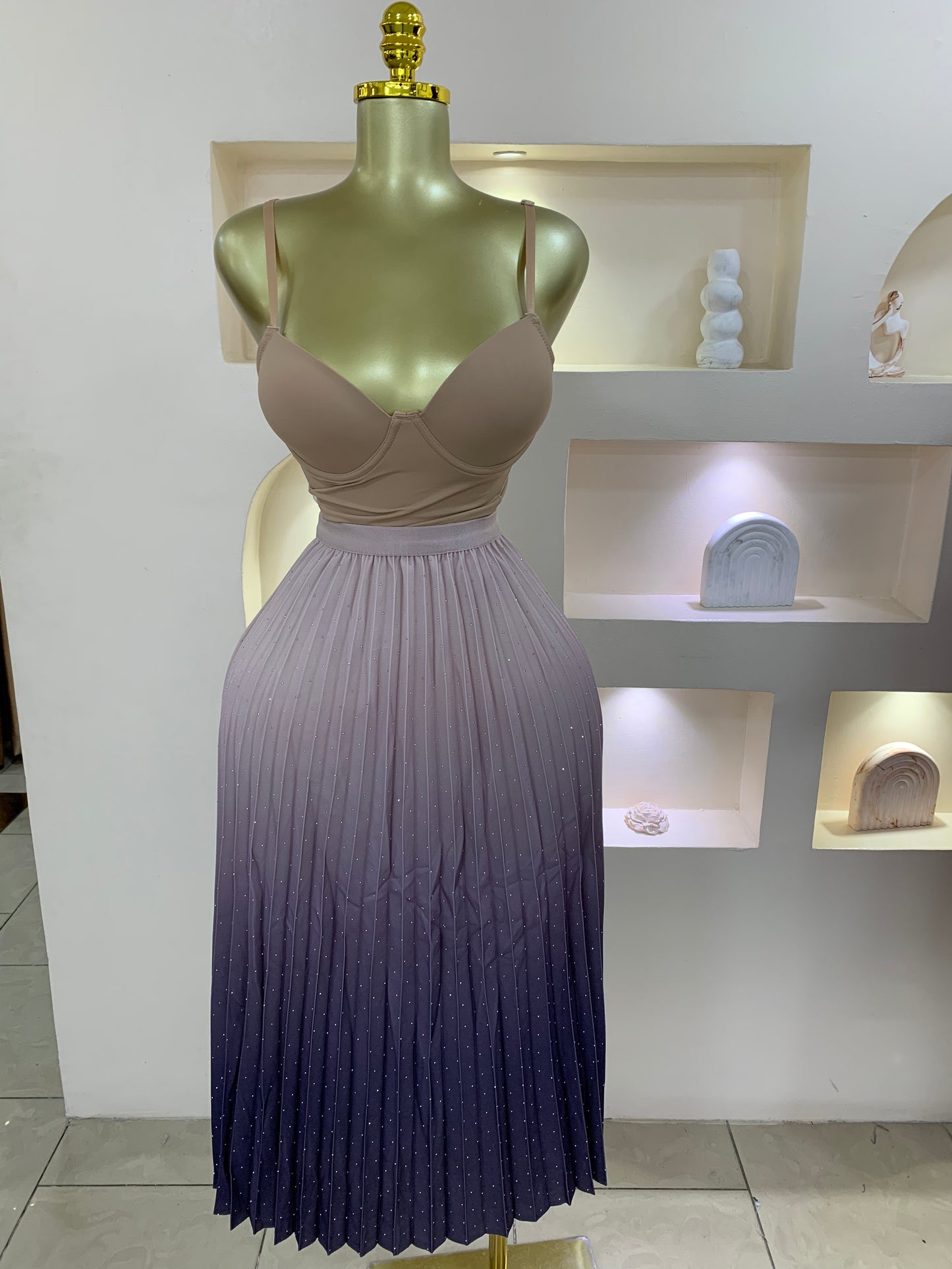 Ombre Pleated Stone Skirt SS112