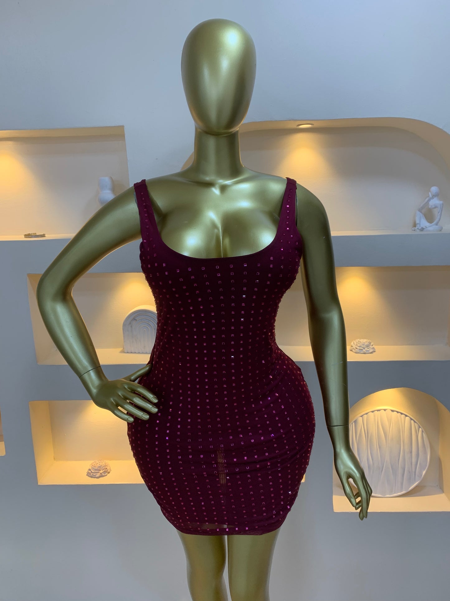 Stone Sleeveless Mesh Dress Tmf028