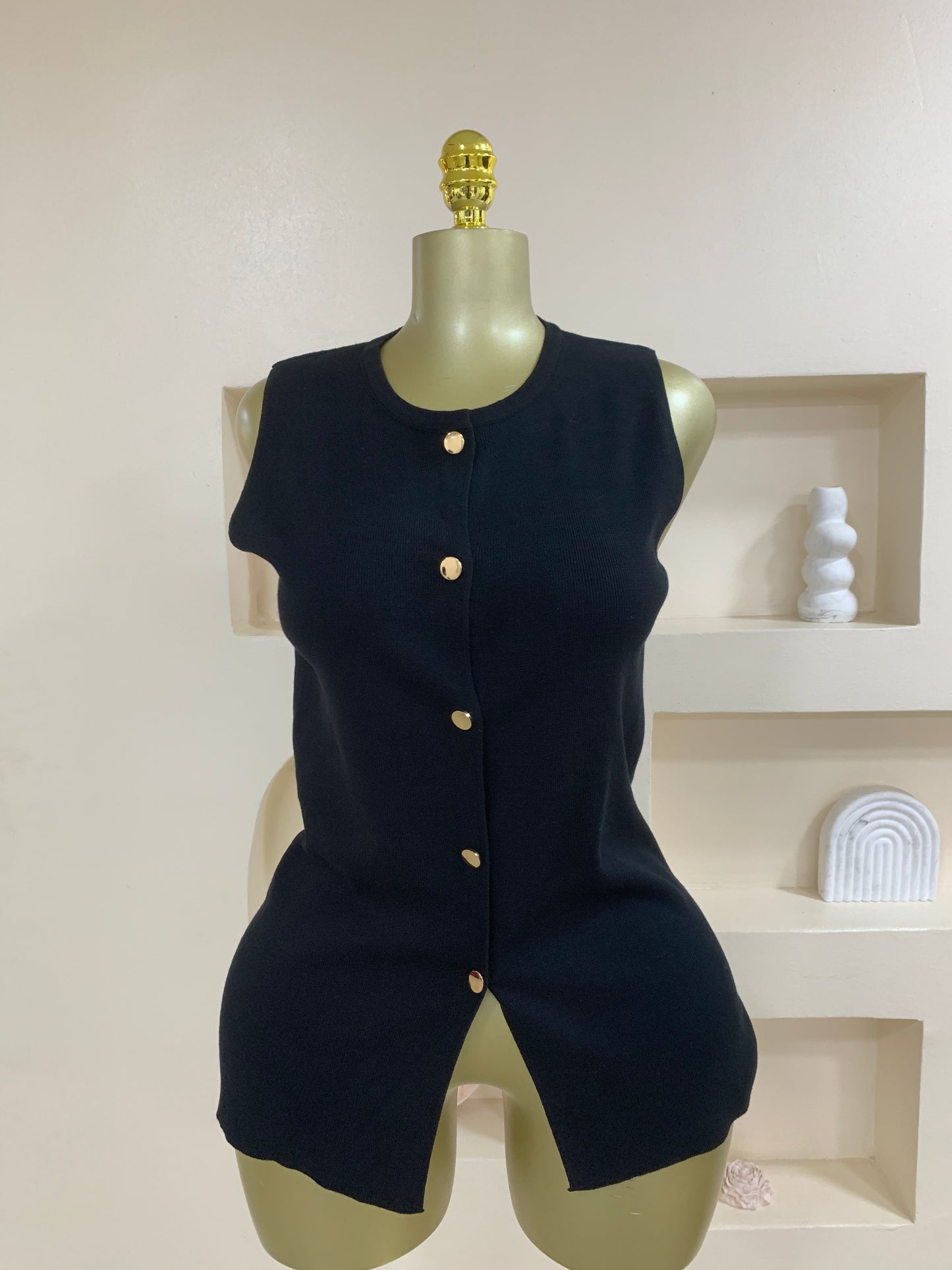 Trendy Gold Button Sleeveless Top TD02 TMF053