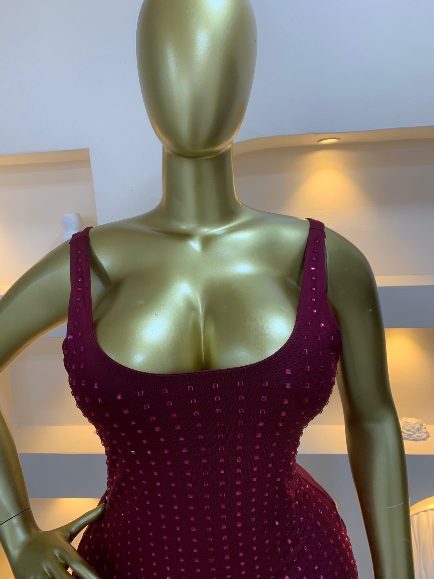 Stone Sleeveless Mesh Dress Tmf028