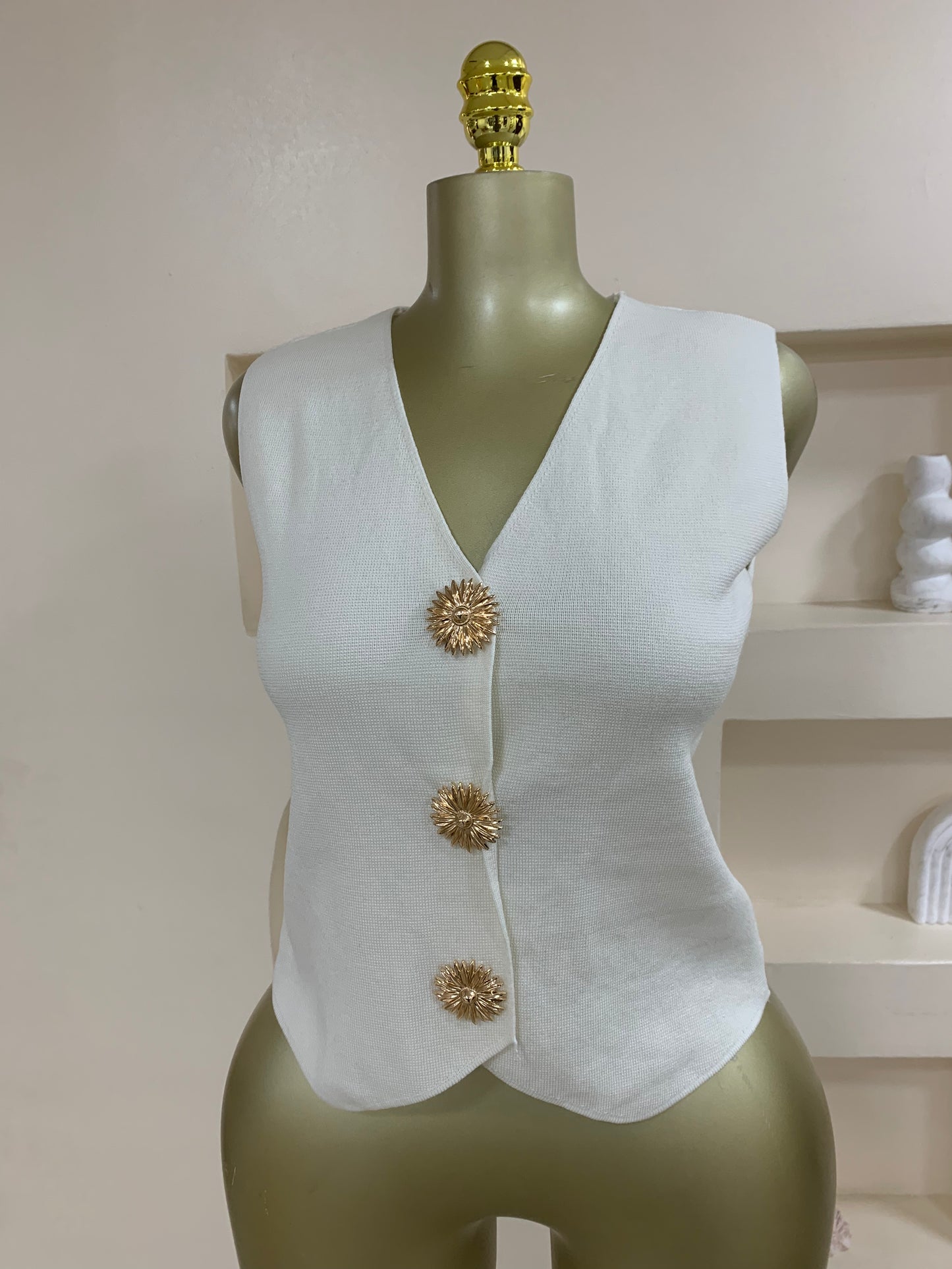 Trendy Flower button sleeveless Top TD023