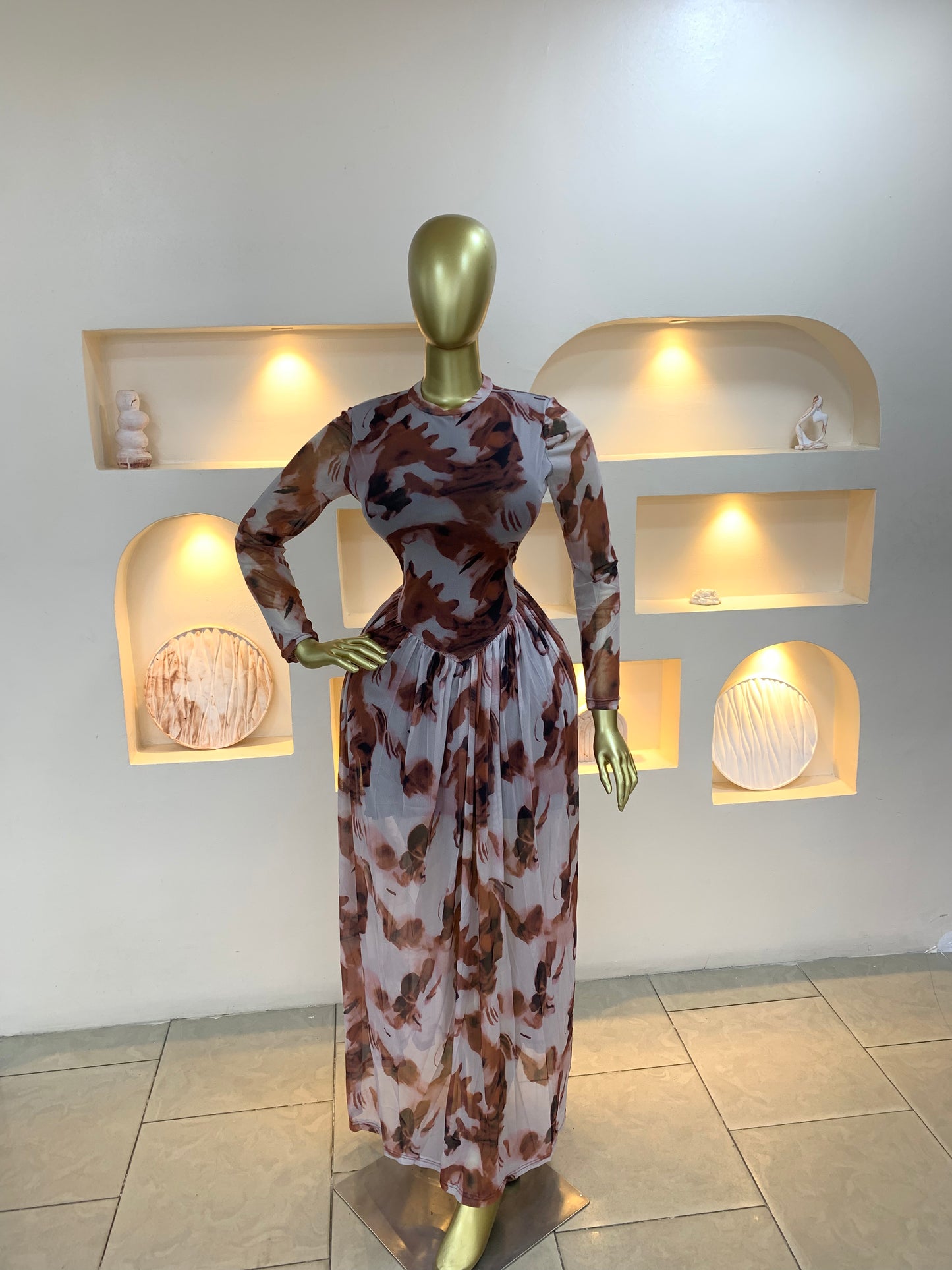 Brown Flower Mesh Dress ZT 119
