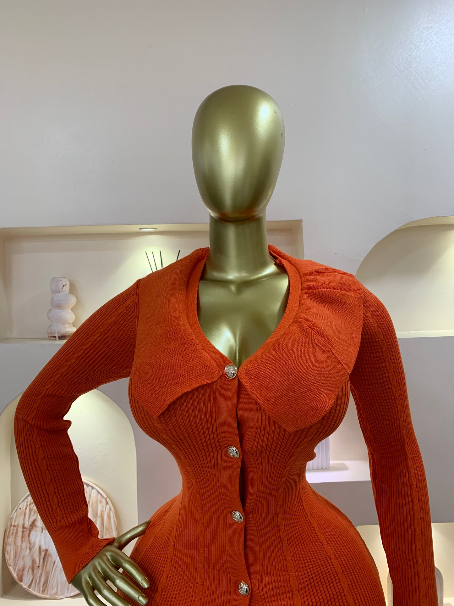 Collar Longsleeve Dress BK102