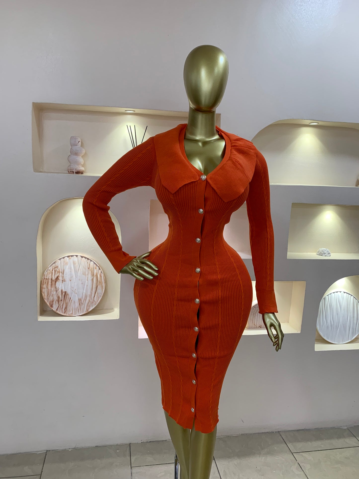Collar Longsleeve Dress BK102