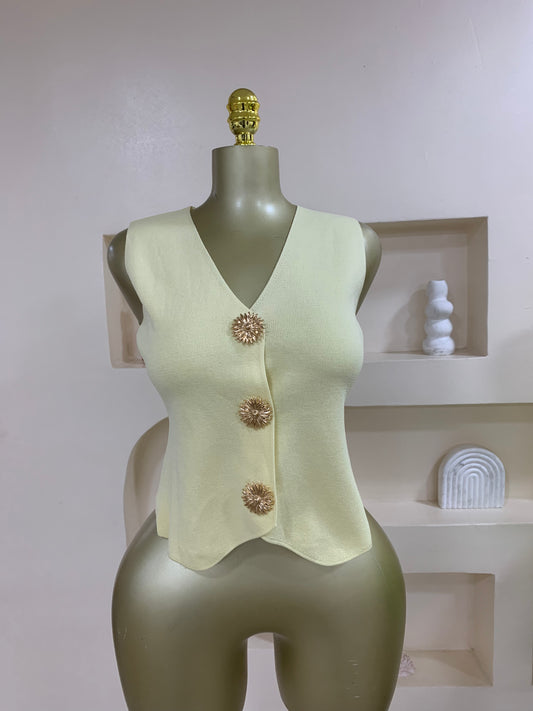 Trendy Flower button sleeveless Top TD023