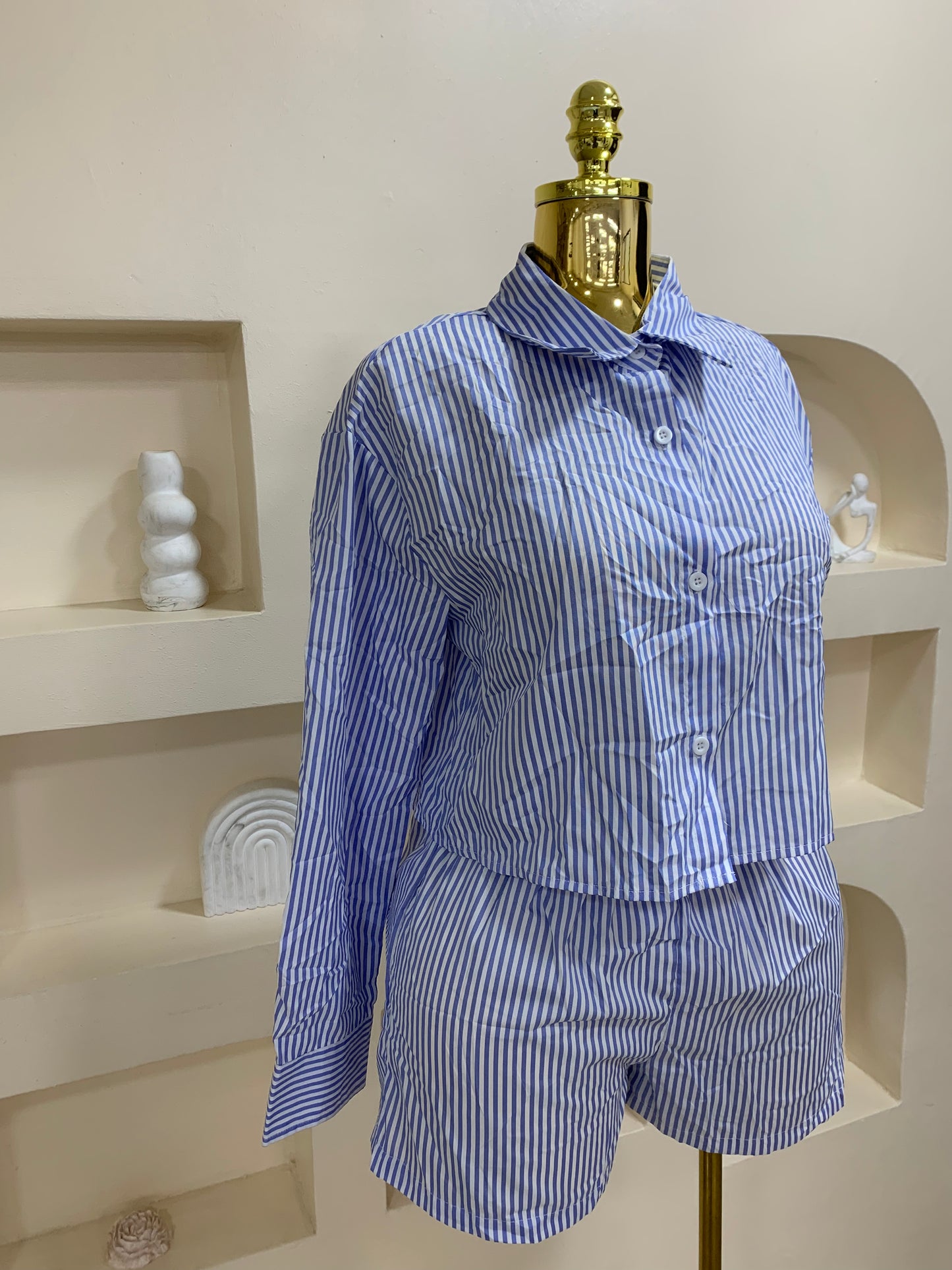 Tiny Stripe crop shirt Two Piece